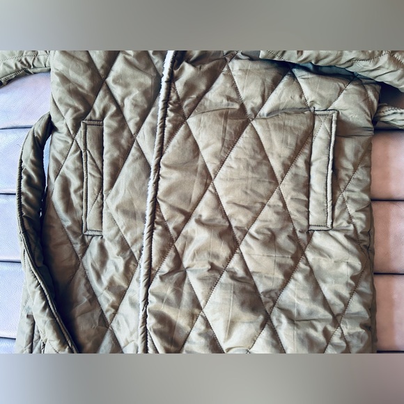 Topshop Quilted High Pile Fleece Trench coat olive/army green size 2 puff Sherpa - Picture 6 of 9